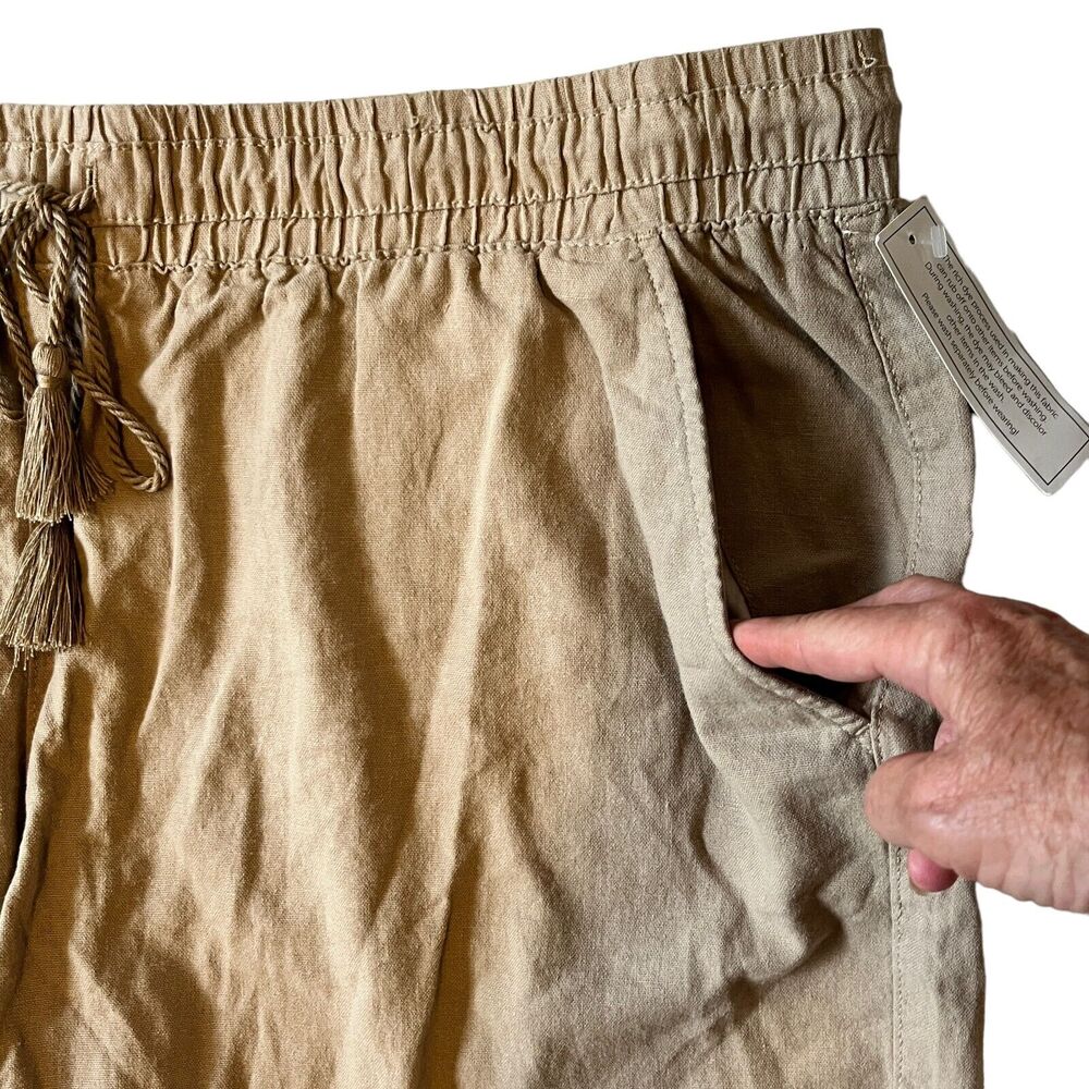 Time and Tru Shorts XXL Brown Linen Blend Elastic Drawstring Waist Side Pockets - Picture 4 of 10